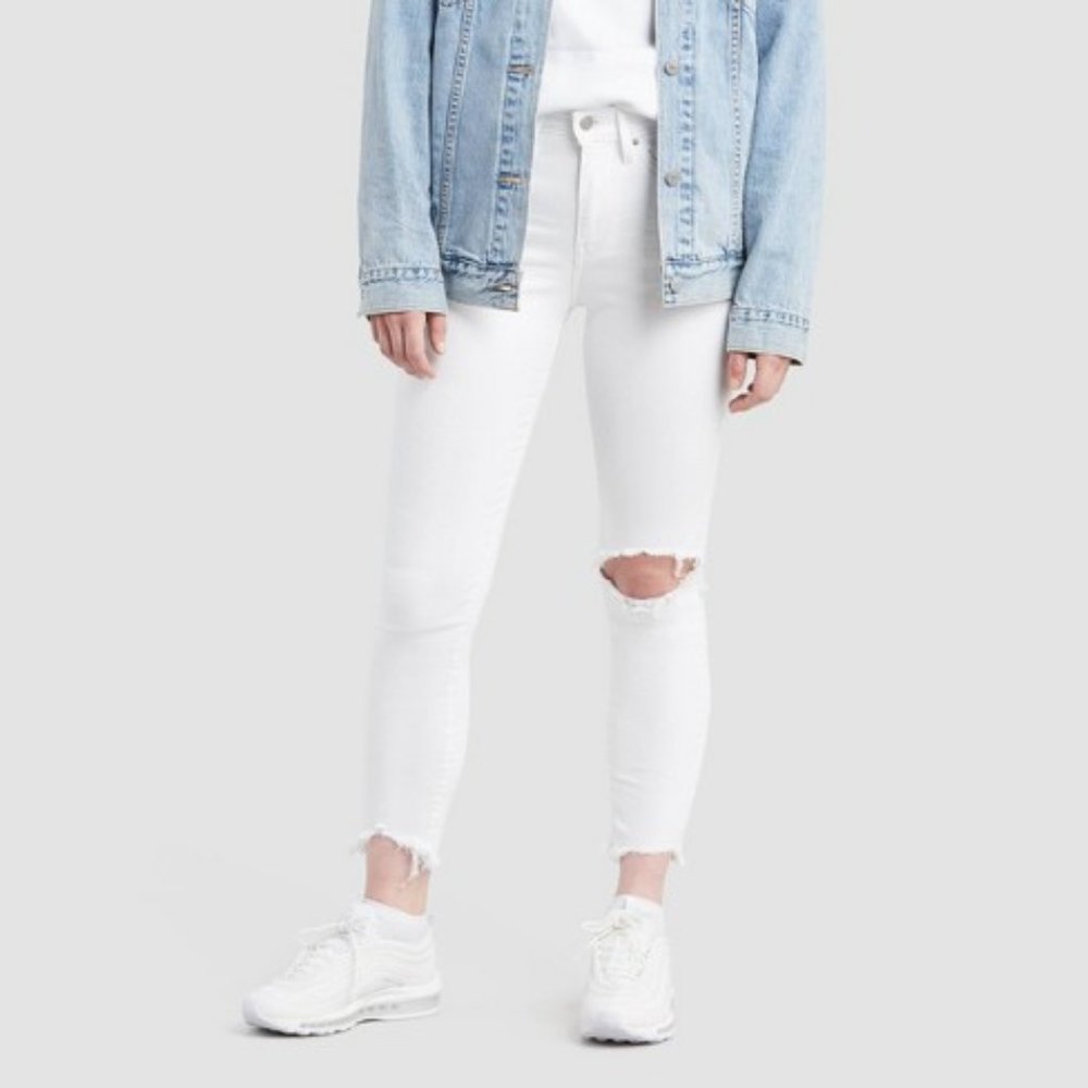 Levi's® 721 White High Rise Destructed Frayed Ankle Skinny Jeans